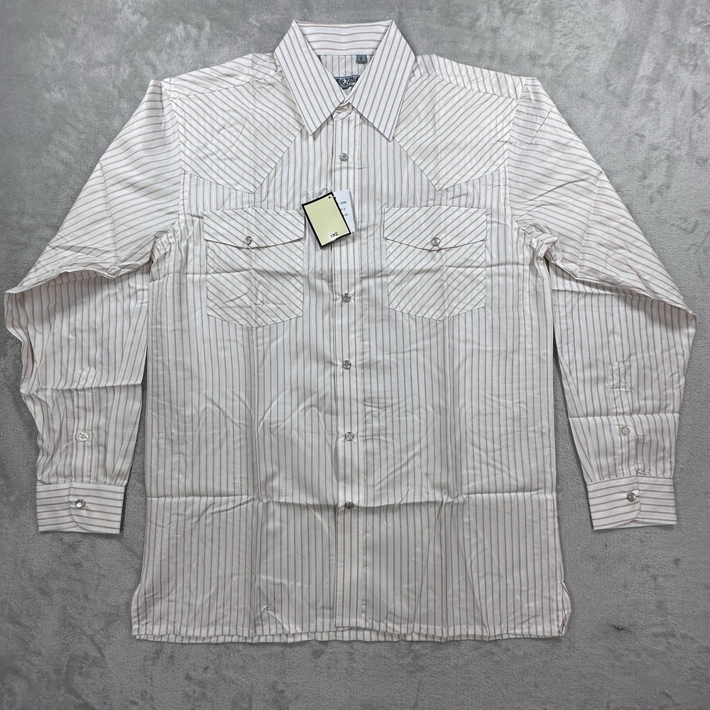 Desire Collection Dress Shirt Mens Small Orange White Striped Western Snap